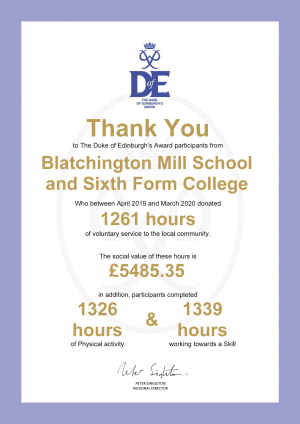 DofE Certificate Blatchington Mill